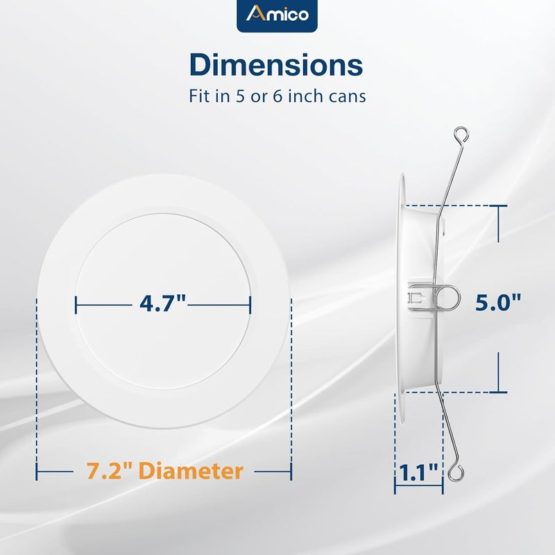 Amico Recessed Lighting 5/6 Inch, 24 Pack 5CCT Flat LED Can Lights, 2700K/3000K/4000K/5000K/6000K Selectable,12W Eqv 120W, 1050LM Brightness, Retrofit Installation - ETL & FCC - Image 3
